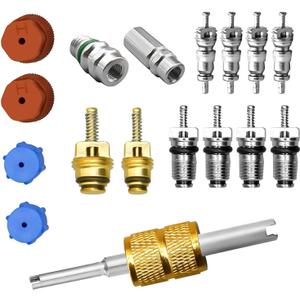 17 PCS Air Conditioning Valve Core Kit, R12 R134A A/C Ducts Pressure Caps and Service Valves, Universal Valve Core A/C Refrigeration SystemKit, for Most Cars (Multicolored)
