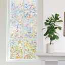 Finnez Window Privacy Film Rainbow Decorative Window Film, 3D Static Stained Glass Cling Tint for Home Heat Control Non-Adhesive, 35.4 x 118.1 inches