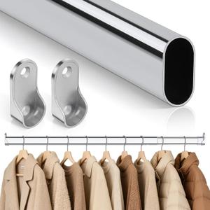 Premium Oval Closet Rod with End Supports- Chrome, Adjustable, Heavy Duty, No-cut 31"-51"