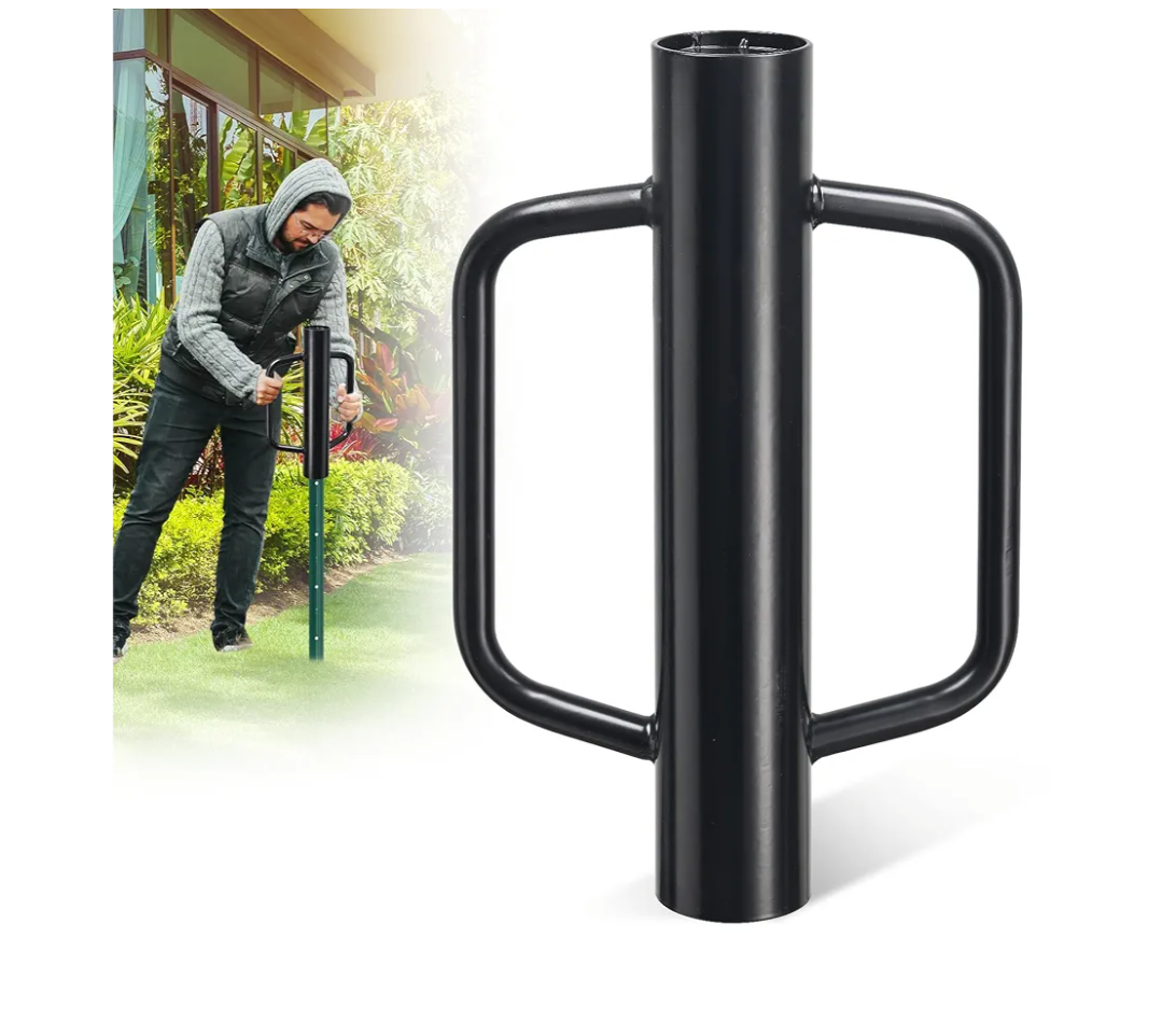 Fence Post Driver, 12LBS Fence Post Driver with Handle, 2.7 inch Inner Diameter Hand Post Pounder, Heavy Duty Black Iron T Post Rammer for U Channel Fence Post Wooden Post Metal Post