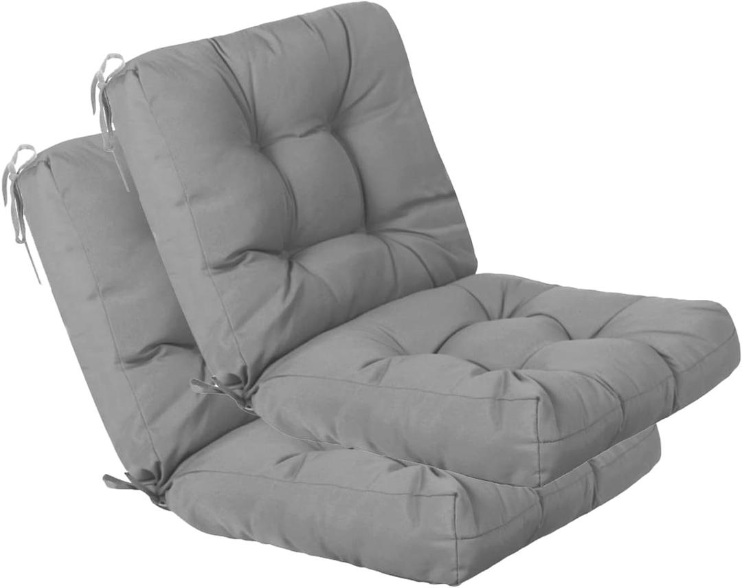 QILLOWAY Outdoor Seat/Back Chair Cushion Tufted Pillow, Spring/Summer Seasonal Replacement Cushions - Set of 2 (Grey) (Set Of 2 (1Pack))