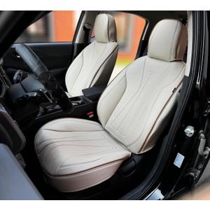 PINCTROT Car Seat Covers Front Set, Breathable Soft Pebbled Leather, Luxury Waterproof Seat Cushion, Airbag Compatible, Seat Protector Universal Fit Most Cars (Front Set, Beige Brown Piping)