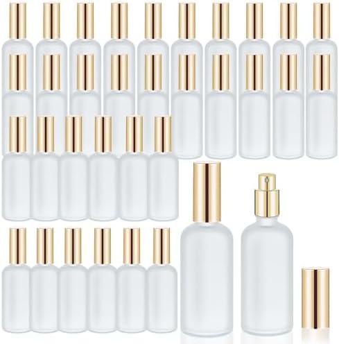 Olutacot 32 Pcs Glass Spray Bottle - Empty Frosted Reusable Perfume Bottle Cosmetic Container With Fine Mist Sprayer Pump for Travel Face Body Sprays (Light Gold)