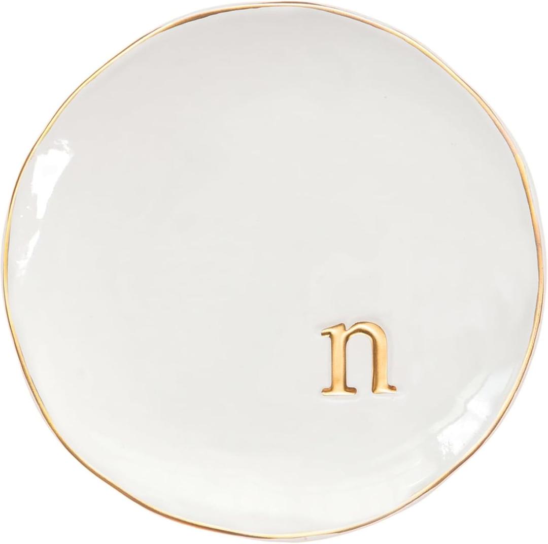 COLLECTIVE HOME - Ceramic Jewelry Tray, Decorative Trinket Dish for Rings Earrings Necklaces Bracelet Watch Keys, Birthday Mother's Day Christmas Gift for Women, 4.75", Glossy (n)