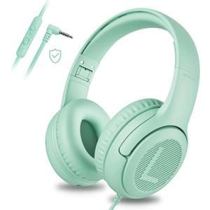 Kids Headphones for School Toddler Wired with Microphone Plug in Bulk Boys Headset Girls 3+ Year Old Green