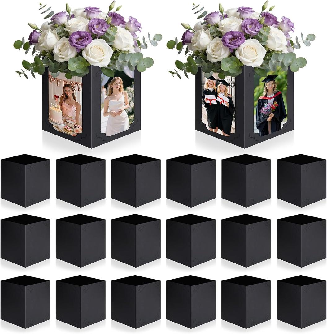 20 Pieces Picture Centerpieces for Table Graduation Box Table Centerpieces 6/7 Inch Photo Display Box for Congrats Grad Wedding Graduation Birthday Party Decoration (Black)
