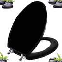 Black Elongated Toilet Seat Natural Wood Toilet Seat with Zinc Alloy Hinges, Easy to Install also Easy to Clean, Scratch Resistant Toilet Seat by Angol Shiold (Elongated, Black) (Elongated, Black)