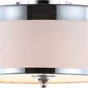 JONATHAN Y 15" Chrome/White 2-Light Iron Flush Mount, Modern Drum Ceiling Light with White Linen Shade, Glam Lighting for Hallway Bedroom Kitchen, UL Listed, LED Bulbs Included JYL9032A