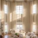 Extra Long Linen Curtains 18 ft Length, 1 Panel Ivory White Linen Light Filtering Textured Curtains for Living Room, 2 Story Drape with Plastic Top for High Ceiling, Loft(50" W x 216" L)