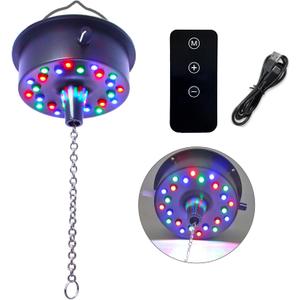 Remote Control 5 RPM-9 RPM Adjustable Mirror Ball Rotating Motor with 24 RGB Led Light for 4 6 8 12" Disco Balls (Not Include) for Party Decoration DJs Bands Pubs (USB/Battery Powered)