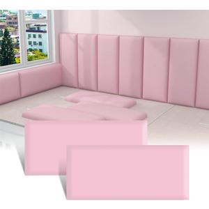 3D Anti-Collision Wall Padding for Kids, Peel and Stick Upholstered Wall Panels, Queen Headboard, Playroom Decorative Protection Wall Stickers, Pack of 2 Panels Sized 23.6 X 11.8 (Pink)