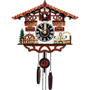 Traditional Black Forest Cuckoo Clock Wood Wall Clock - Natural Bird Voice Or Cuckoo Call, Coo Coo Clock for Wall Art Home Living Room Kitchen Office Decoration (Chalets-1)