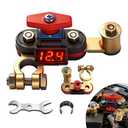Universal Car Battery Disconnect Switch & Leak Protector with LED Voltage, 12/24V Battery Cut Off Switch, Thickened Pure Copper, Dual-Head Rotatable Battery Disconnect Switch for Car, Mower, RV, Boat