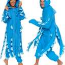 Funziez! Sea Creatures Onesie Lobster, Clown Fish, Hammerhead Shark, Octopus, Squid - Plush Adult Animal Costume Jumpsuit (Small, Blue)