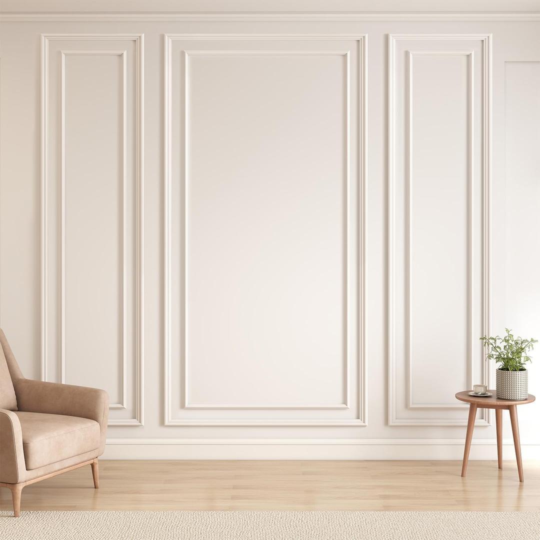 JBER Peel and Stick Wall Molding Kit, 6 Pre-Cut Bilinear Panels, White
