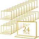 Hoteam 24 Pack 7 x 5 Clear Acrylic Sign Holder with Gold Borders, Gold Picture Frame, Double Sided Wedding Table Number, Acrylic Menu Stands for Wedding Table, Restaurant Sign, Photos Display