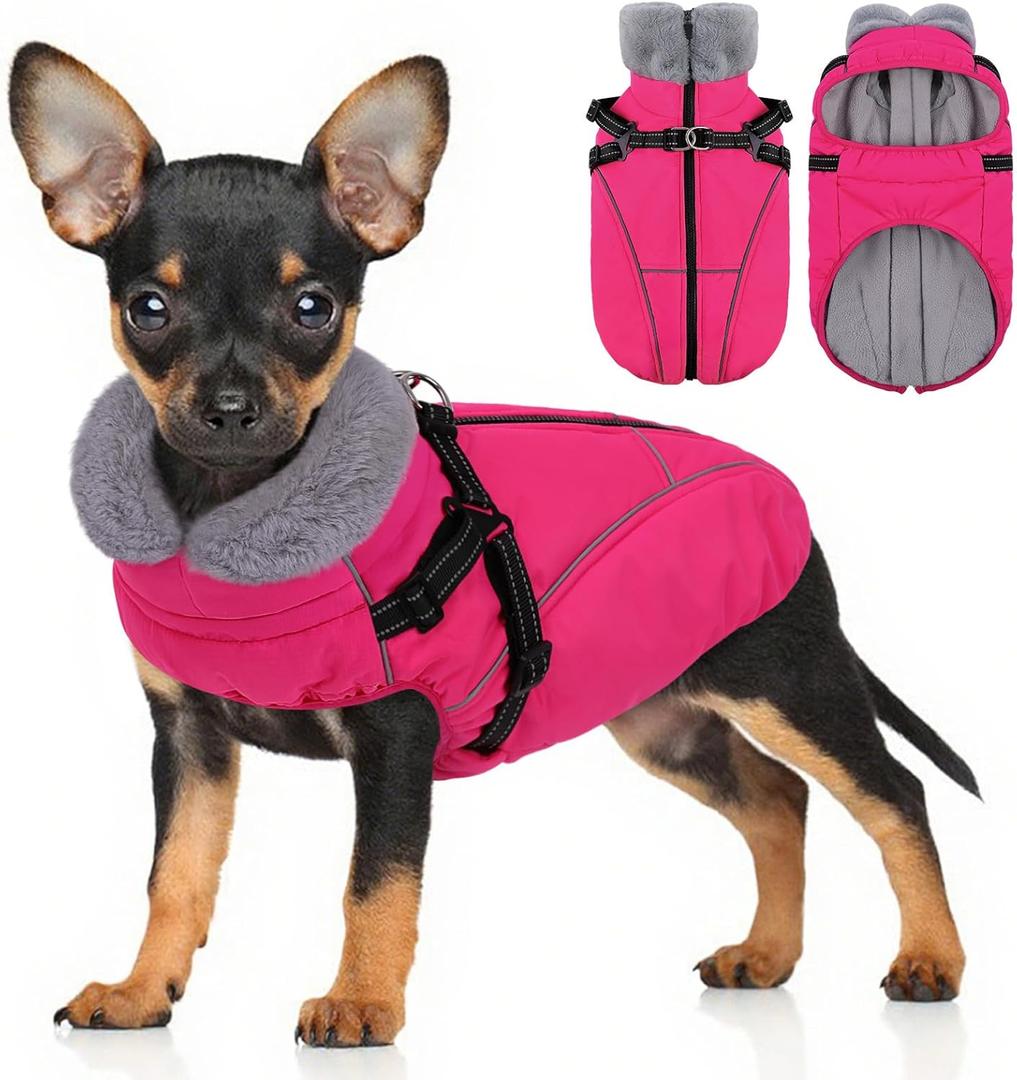 Dog Jackets for Medium Dogs, Dog Winter Coat, Reflective Pet Warm Fleece Vest for Cold Weather, Rose, M