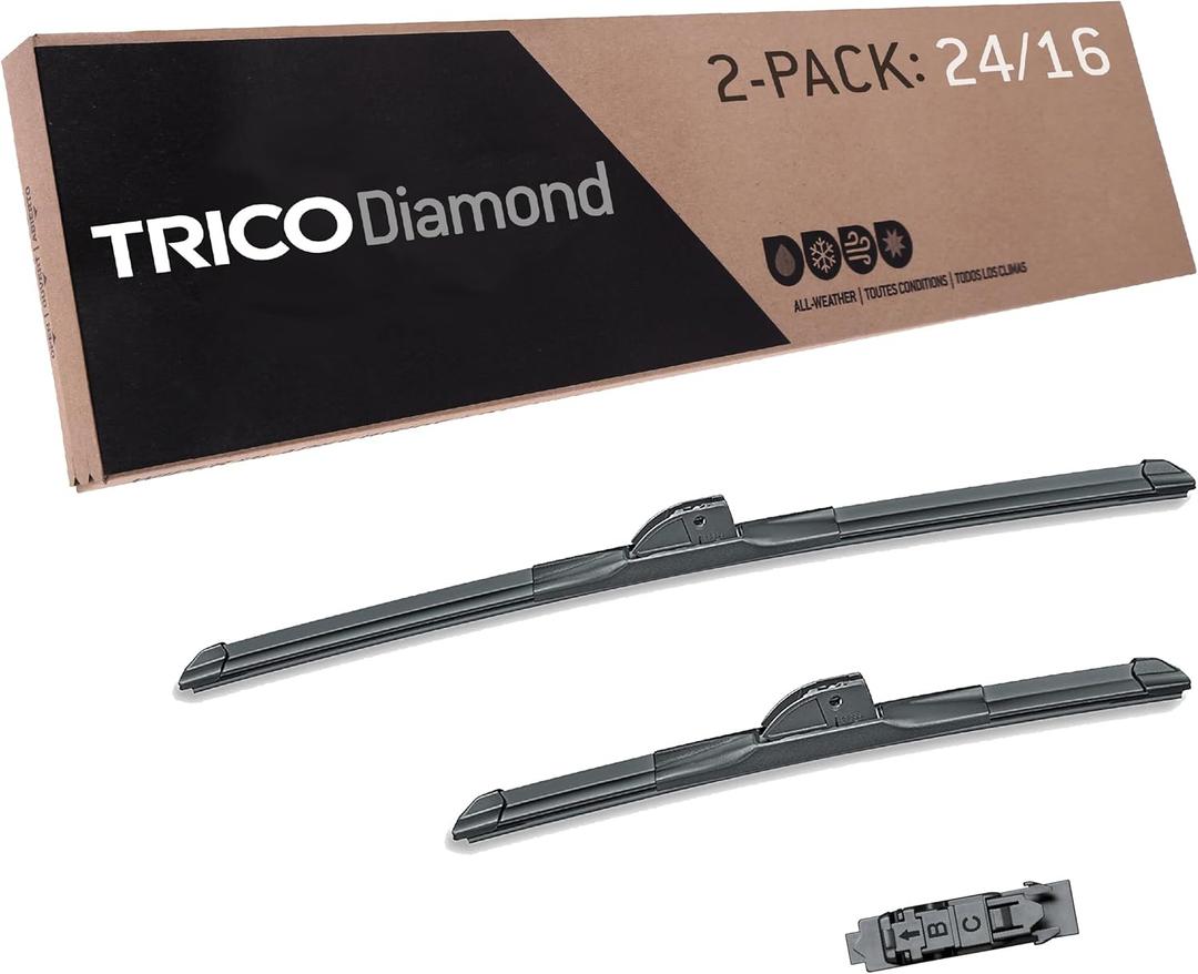 TRICO Diamond 24" + 16" Premium Automotive Replacement Windshield Wiper Blades (Set of 2), Passenger and Driver Side All-Weather Beam Wiper Blades for Select Vehicle Models