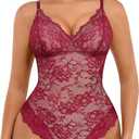 FeelinGirl Shapewear Bodysuits for Women Lace Shapewear Tummy Control V-Neck Sleeveless Bodysuit Tops Jumpsuit (3X-Large, Dark Red)