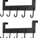 Over The Door Hooks Coat Rack,Over The Door Towel Hanger Drying Rack,Heavy Duty Aluminum Over The Door Towel Rack Hooks for Hanging Coat, Bag, Robe - 5 Hooks Black Color 2 Pack