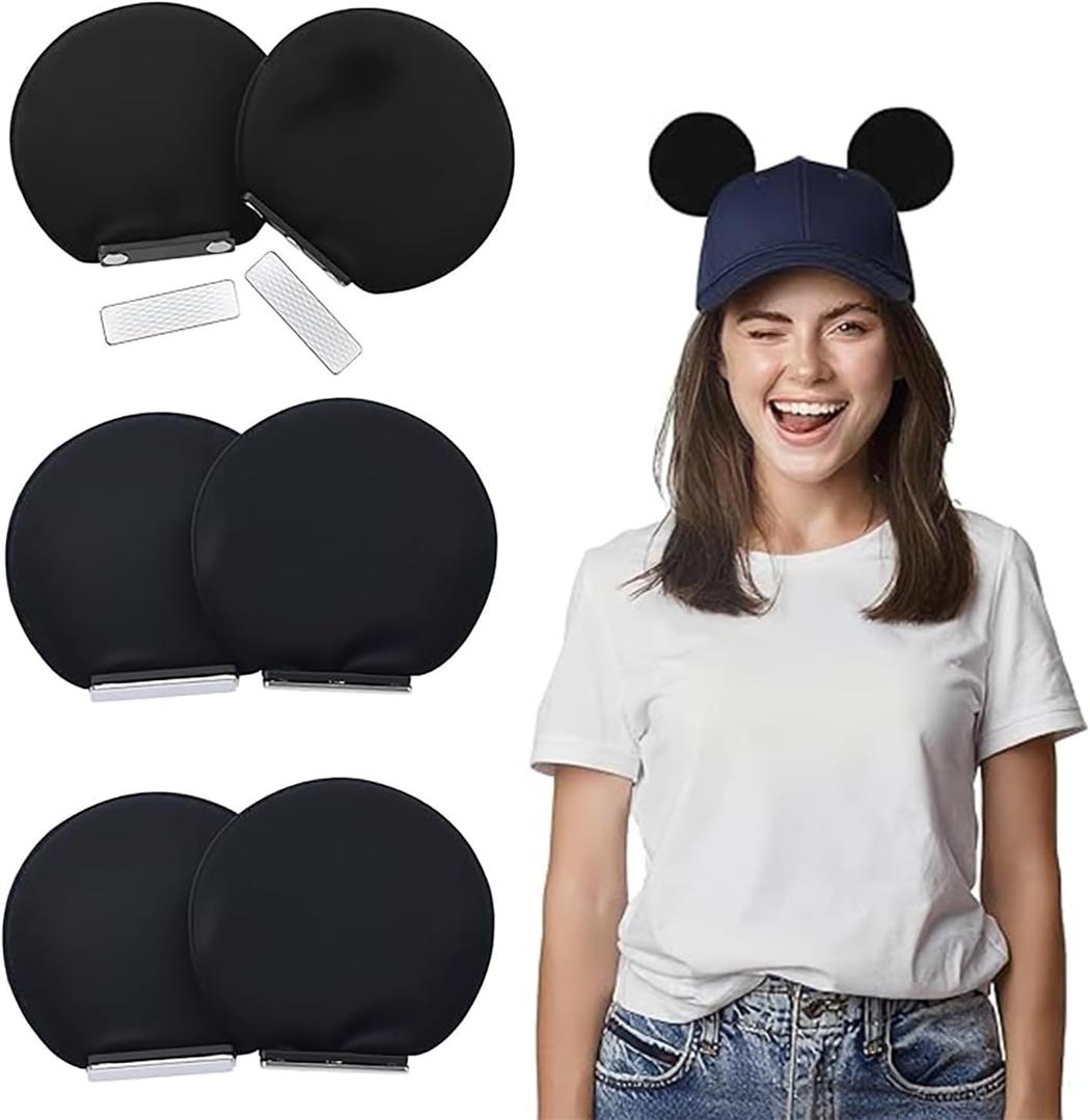 6Pcs Magnetic Mouse Ears for Hats, Mouse Ears Magnetic Ears for Caps Detachable Ear Clips, Hat Accessories Decor Gift for Baseball Caps, Trucker Hats, Hoodies Black