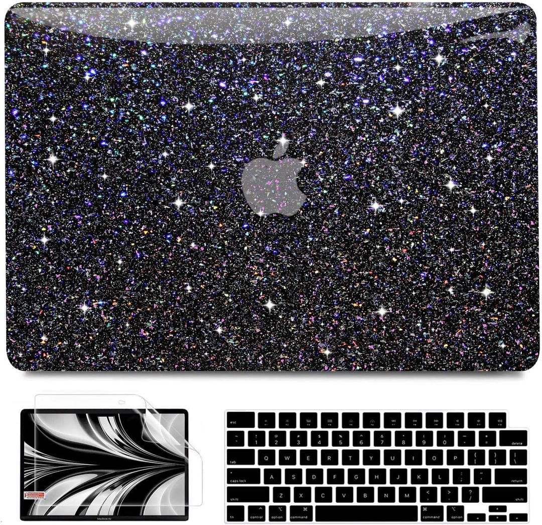 Anban Compatible with MacBook Air 13 inch Case M5 2026 2025 2024-2022 M4 M3 M2 A3449 A3240 A3113 A2681, Glitter Plastic Hard Shell+Keyboard Cover+Screen Protector for MacBook Air 13.6 inch Case, Black
