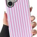 Compatible with iPhone 16 Plus Case Cute Aesthetic Striped Phone Case for Women Girl Shockproof Slim TPU and Hard PC Protective Cover (Pink)