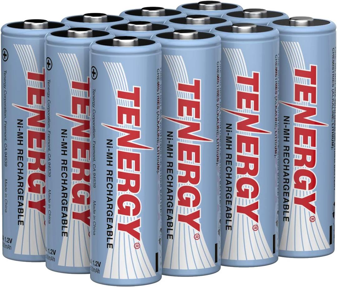 Tenergy AA Rechargeable Battery, High Capacity 2500mAh NiMH AA Battery, 1.2V Double A Batteries, 12 Pack
