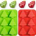 AnyDesign Christmas Silicone Molds Red Green Xmas Tree Candy Chocolate Mould Christmas Non-Stick Fondant Baking Mold for Handmade Soap Pudding Jelly Ice Cube Tray Cake Cupcake Topper Decor, 2Pcs