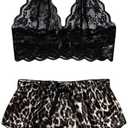 WDIRARA Women's 2 Piece Lingerie Floral Lace Cami Top with Satin Shorts Sleepwear Pajama Set S