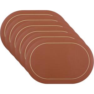 DRMHM Set of 6 Placemats, Faux Leather Placemats for Kitchen Dining Table Decor, Washable Heat Resistant Table Placemats Wipeable Table Mat 18 * 12in Brown