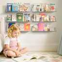 upsimples 6 Pack Acrylic Shelves for Wall Storage, 15" x 4 Floating Bookshelves for Kids, Display Shelf Organizer for Bathroom, Bedroom, Living Room, Kitchen, Room Decor, Clear