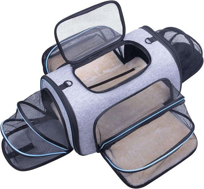 Siivton Pet Carrier Airline Approved, 4 Sides Expandable Cat Carrier Bag with Removable Fleece Pad, Large Soft Sided Pet Travel Carrier, Dog Carrier for Cats, Puppy and Small Dogs
, XL