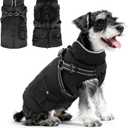 Dog Coat Winter Warm Dog Jacket for Medium Dogs Waterproof Winter Vest Breathable Dog Clothes Dog Jumper with Harness Hole Reflective Stripes Large Dogs (Black)