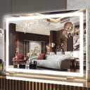 FENNIO Makeup Mirror with Lights 32"x22" LED Makeup Mirror Large Vanity Mirror with LightsTouch Sensor with Dimmable 3 Modes, Square White