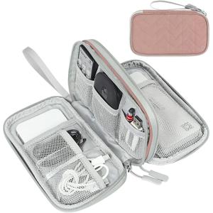 FYY Electronic Organizer, Travel Cable Organizer Bag Pouch Electronic Accessories Carry Case Portable Waterproof Double Layers All-in-One Storage Bag for Cable, Cord, Charger, Phone, Pink Pattern