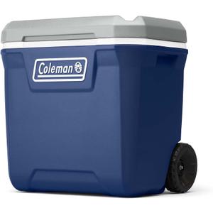 Coleman Classic Series Insulated Portable Rolling Cooler with Wheels, Leak-Resistant Outdoor Hard Cooler Keeps Ice up to 5 Days, 65-Quart. Blue