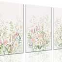 ZQARTZZQ Framed Colorful Wildflower Canvas Wall Art, Floral Wall Art, Watercolor Flower Wall Decor Flowers Pictures Prints Floral Painting Set of 3 for Living Room Girls Bedroom Bathroom (Pink Green Wildflower)