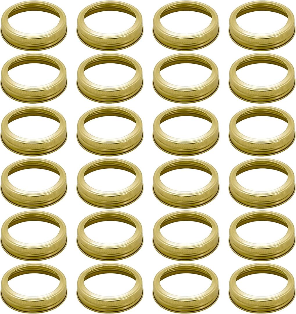 24Pcs Gold 70mm 2.76" Regular Mouth Mason Jar Canning Bands,Silver Reusable Replacement Metal Rings, Practical Screw Jar Bands Leak Proof Tinplate Metal Bands Rings (24)