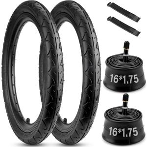 16x1.75 Bike Tires, 2 Pack 16 x 1.75 Bicycle Tire and Tube with Schrader Valve, Rear 16 x 1.75/47-305 Stroller Tire with 2 Tire Levers, Compatible with Kids Bike/Stroller/Road