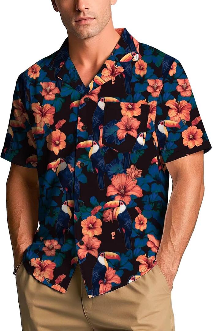 Hawaiian Shirt for Men Short Sleeve Button Down Summer Beach Casual Shirts Tropical Aloha Shirt Men Relaxed Fit (XXL)