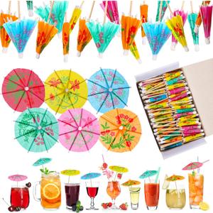 Patelai 1000 Pcs 4 Inch Mini Paper Cocktail Umbrella Picks Assorted Tropical Colors Decorative Drink Toppers for Tiki Luau Hawaiian Beach Party Decorations