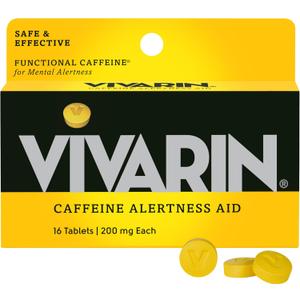 Vivarin, Caffeine Pills, 200mg Caffeine per Dose, Safely and Effectively Helps You Stay Awake, No Sugar, Calories or Hidden Ingredients, Energy Supplement, 16 Tablets