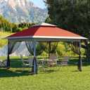 13 X 13FT Pop Up Gazebo, Canopy Tent, Gazebos on Clearance,Patio Folding Canopy with Mosquito Netting - Backyard Tent for Party, Wedding, Outdoor Dining, Patio, Backyard (Red+Light Grey)