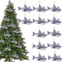 12 Pcs Felt Shark Christmas Ornaments Bulk Shark with Santa Hat Hanging Ornament for Xmas Tree Decoration Ocean Animal Theme for Tree Indoor Outdoor Party Decor