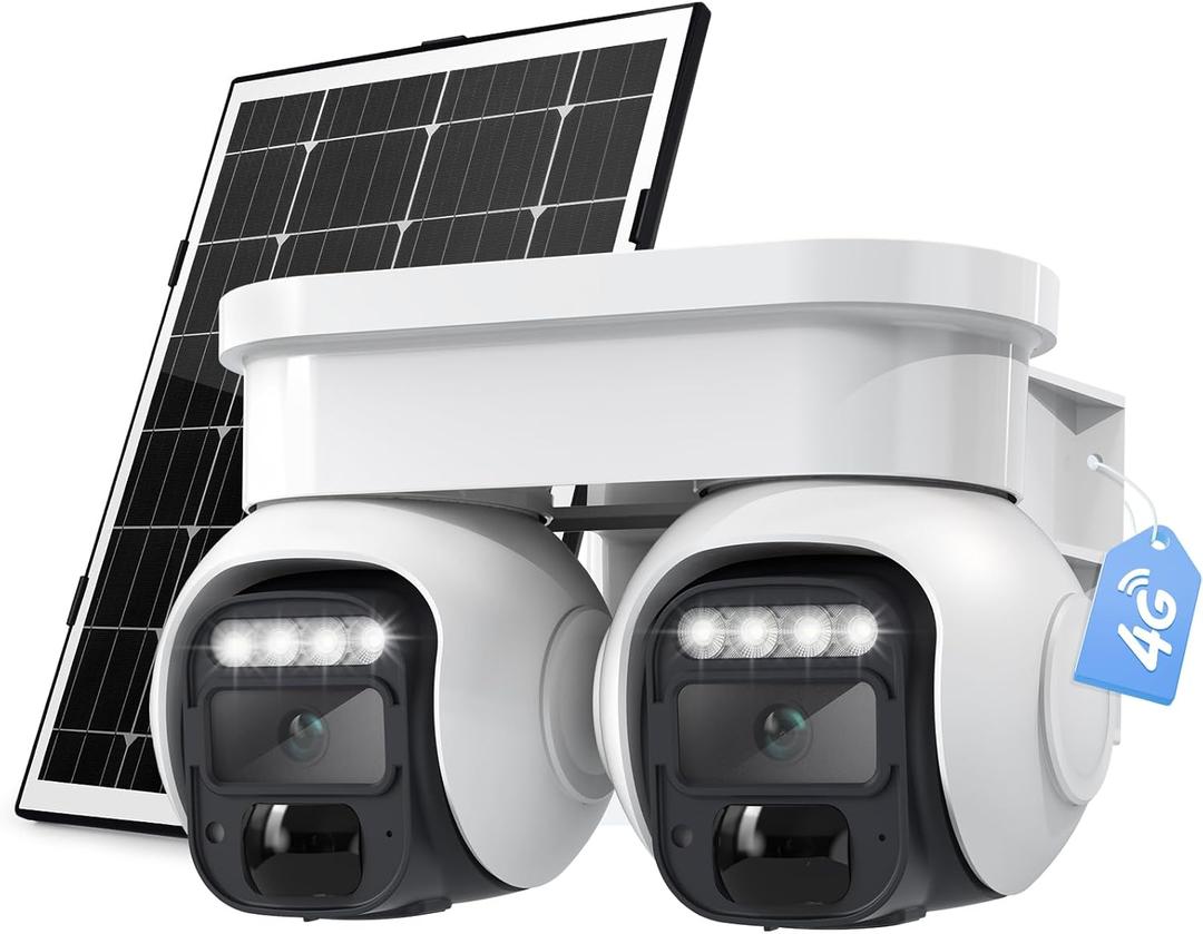 4G LTE Cellular Solar Security Camera Outdoor, No WiFi, Dual Lens 360Live View, 2K Color Night Vision, PIR Motion & Alerts, 2 Way Talk,Built in eSIM Card