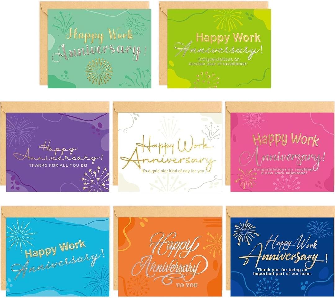 Fancy Land Colorful Work Anniversary Cards 24 Pack Embossed Business Employee Appreciation Cards with Envelopes Blank Inside