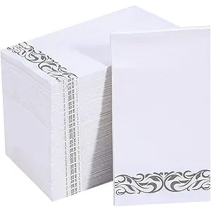 Vplus 200 Pack Paper Napkins Guest Towels Disposable Premium Quality 3-ply Dinner Napkins Disposable Soft, Absorbent, Perfect for Kitchen, Wedding, Parties, Dinners or Events(Silver)