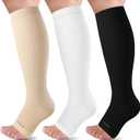 LEVSOX Open Toe Compression Socks for Women & Men 20-30mmHg Toeless Sock Knee High Support Stockings for Circulation Nurses Pregnant Travel (Medium, 3 Pairs/Black/White/Beige)