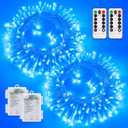 2 Pack Blue Christmas Lights Battery Operated, Total 66ft 200LED Battery Operated Light Outdoor with Remote, 8 Modes LED Christmas Lights Blue for Outside